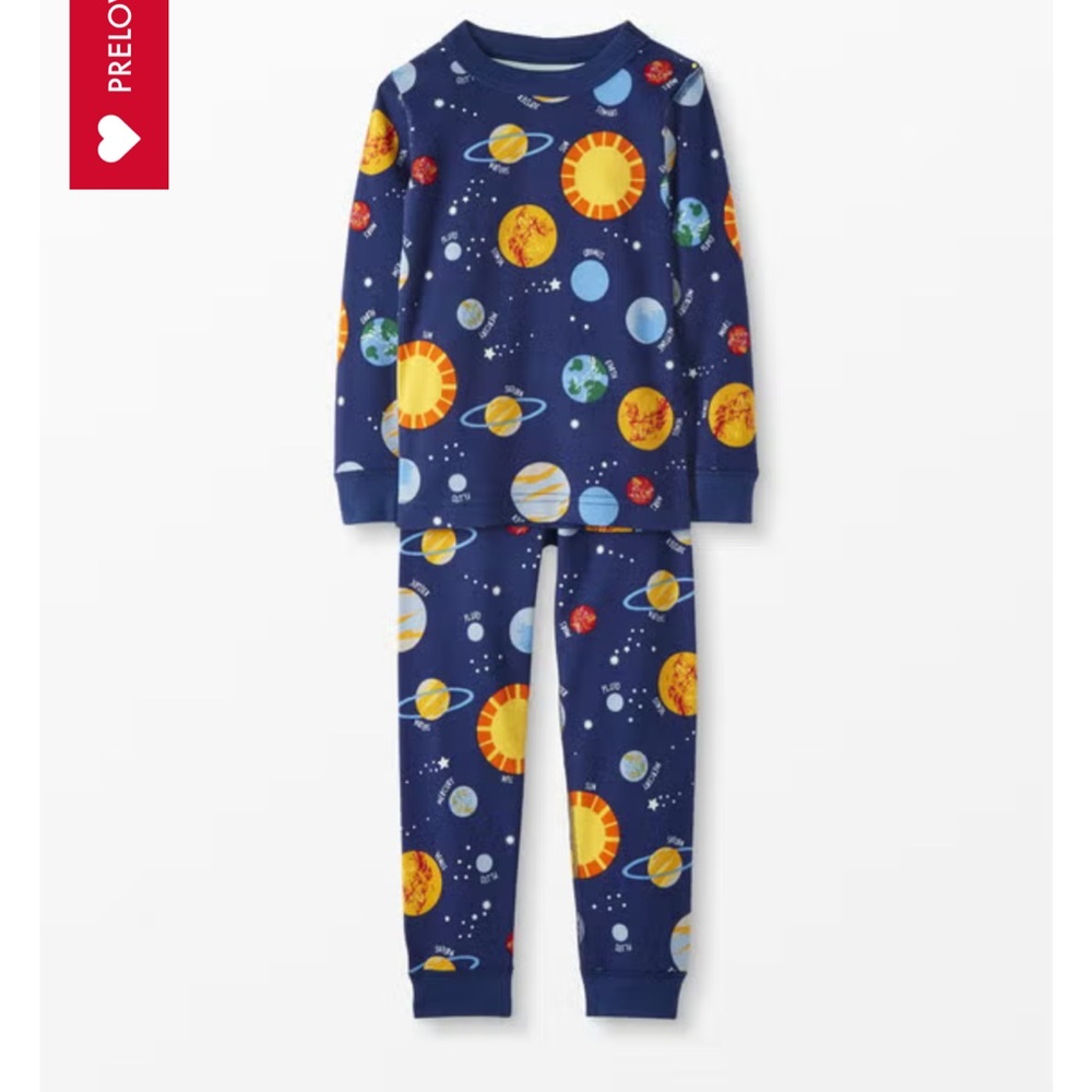 Hanna Andersson Blue and Orange Pajama Set with Space-Themed Design